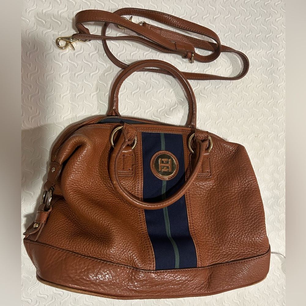 Tommy Hilfiger Brown Satchel with Navy Accent